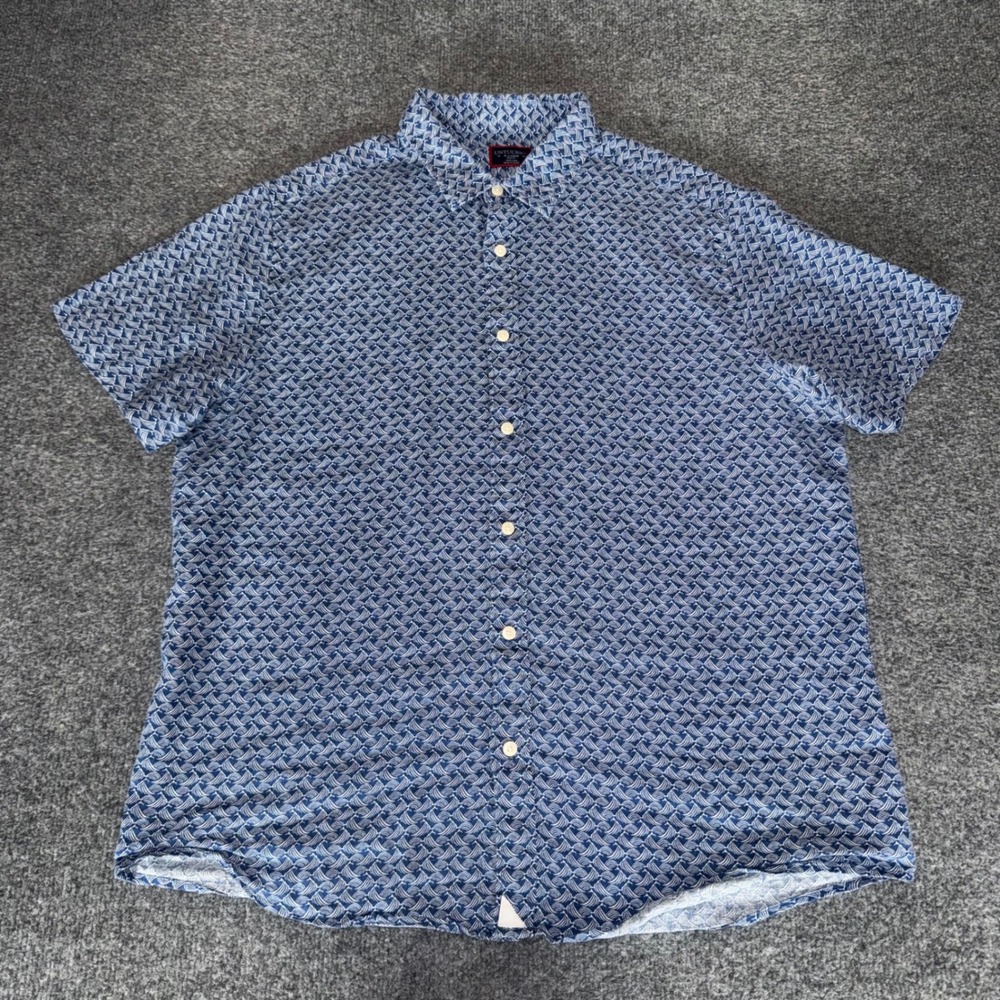 UNTUCKIT Linen‎ Shirt Mens XL Blue Geometric Slim Short Sleeve Button Up Casual